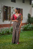 Ajrakh black white mul cotton saree