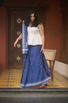Indigo cotton baawan buti saree