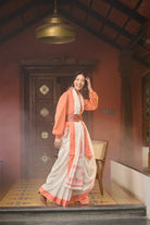 Bull motif cotton white saree