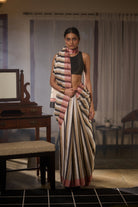 Black brown stripe silk saree