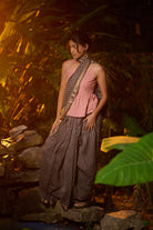 Bagru print grey Maheshwari saree