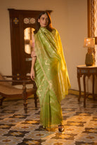 Banarasi organza silk green saree
