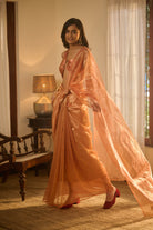 Banarasi tissue silk peach saree