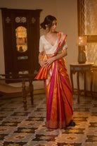 Banarasi kattan silk pink orange saree