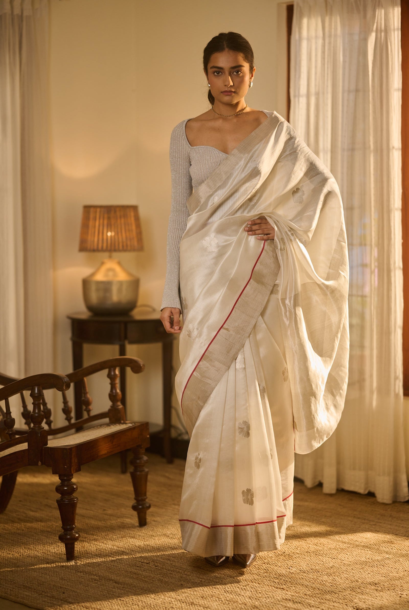 Chanderi silk white saree