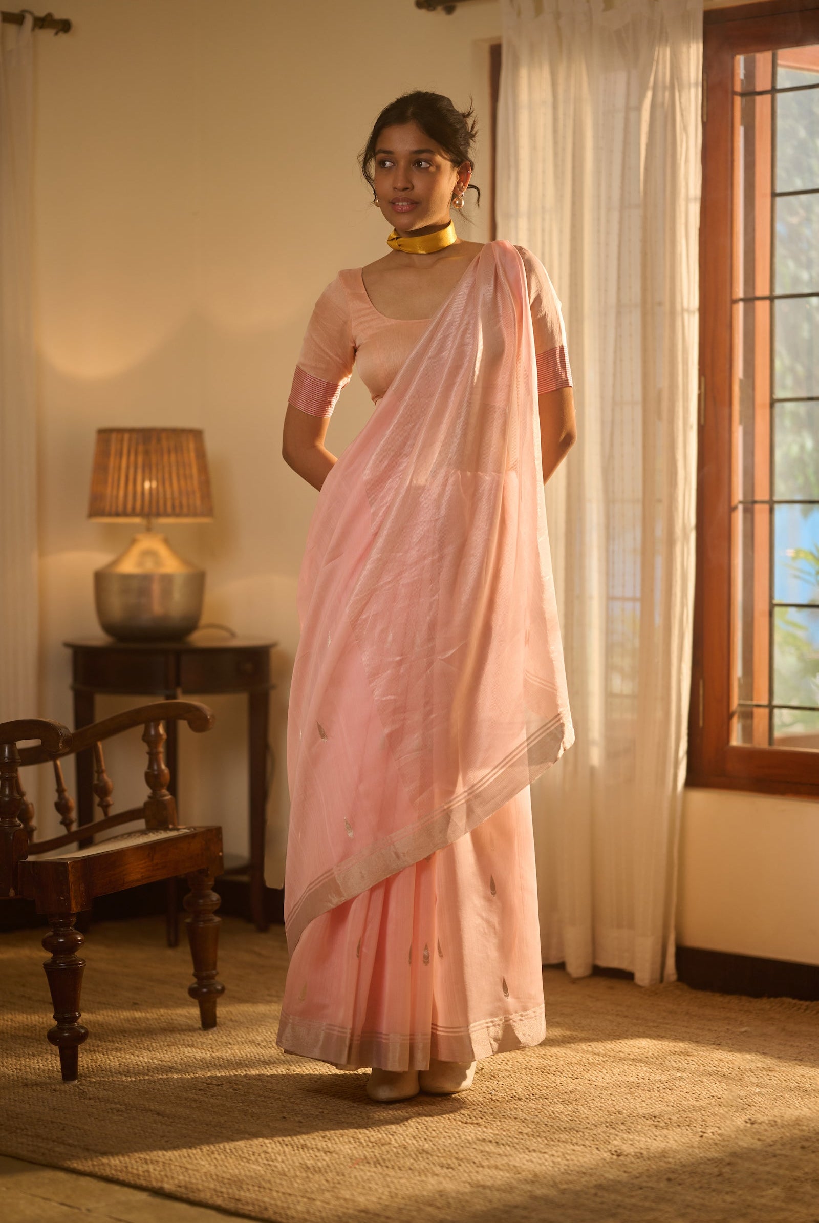 Chanderi silk-cotton blossom pink saree