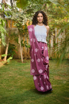 Mul cotton hand block print wine saree