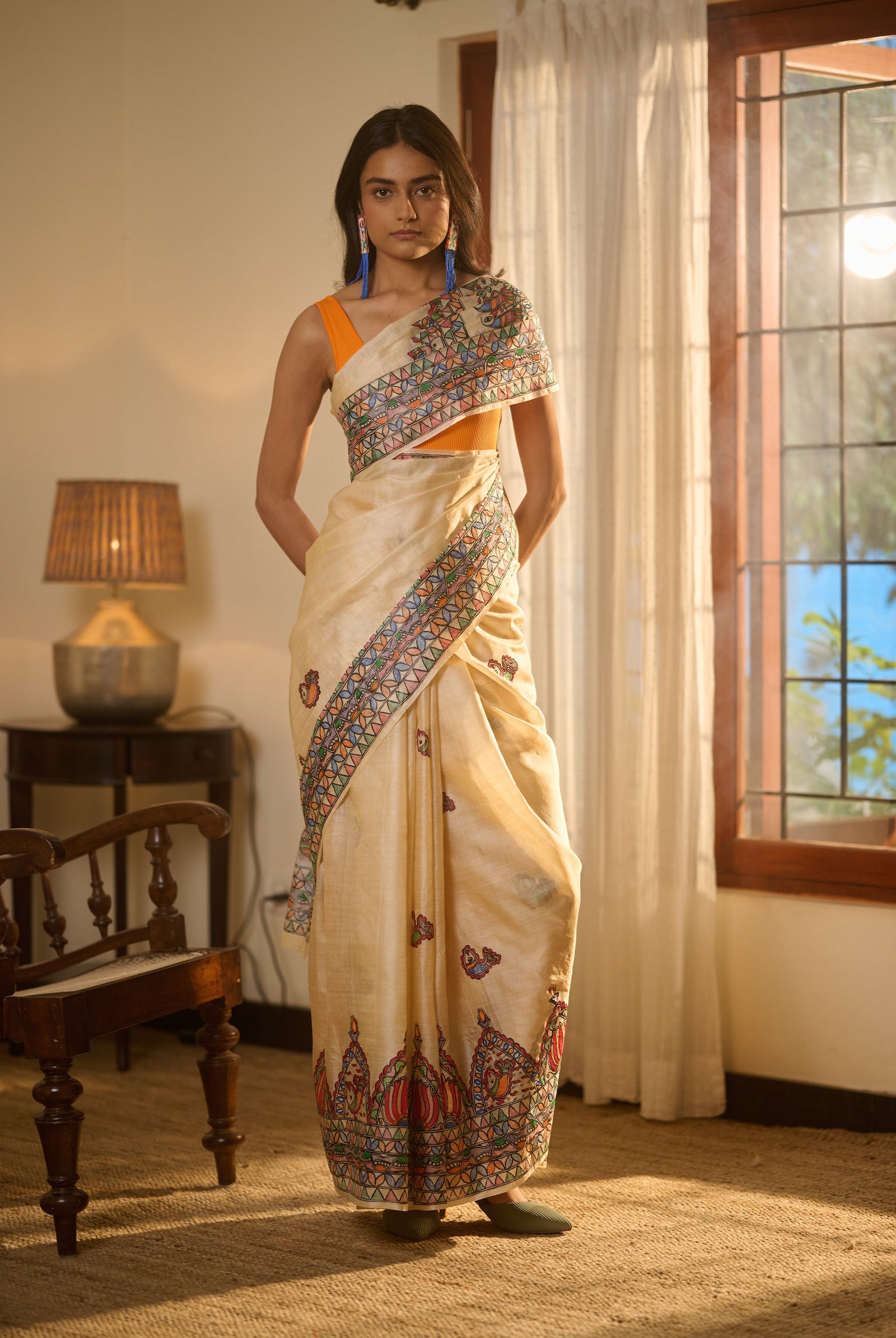 Madhubani hand painted silk saree