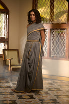 Mul cotton zari border grey saree
