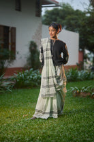 Mul cotton hand block print green saree