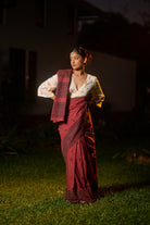Mul cotton hand block print red saree