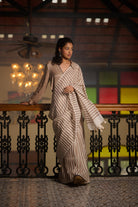 Mul cotton brown white stripe saree