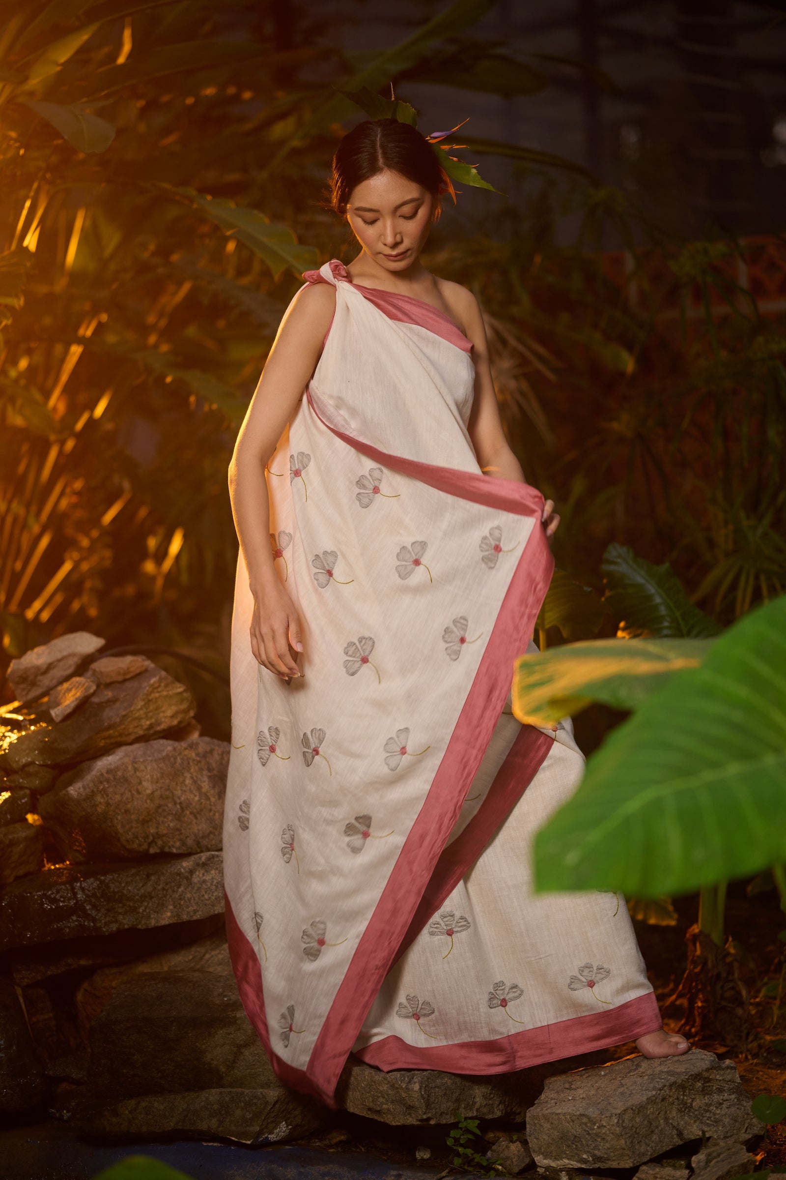 Cotton silk applique saree