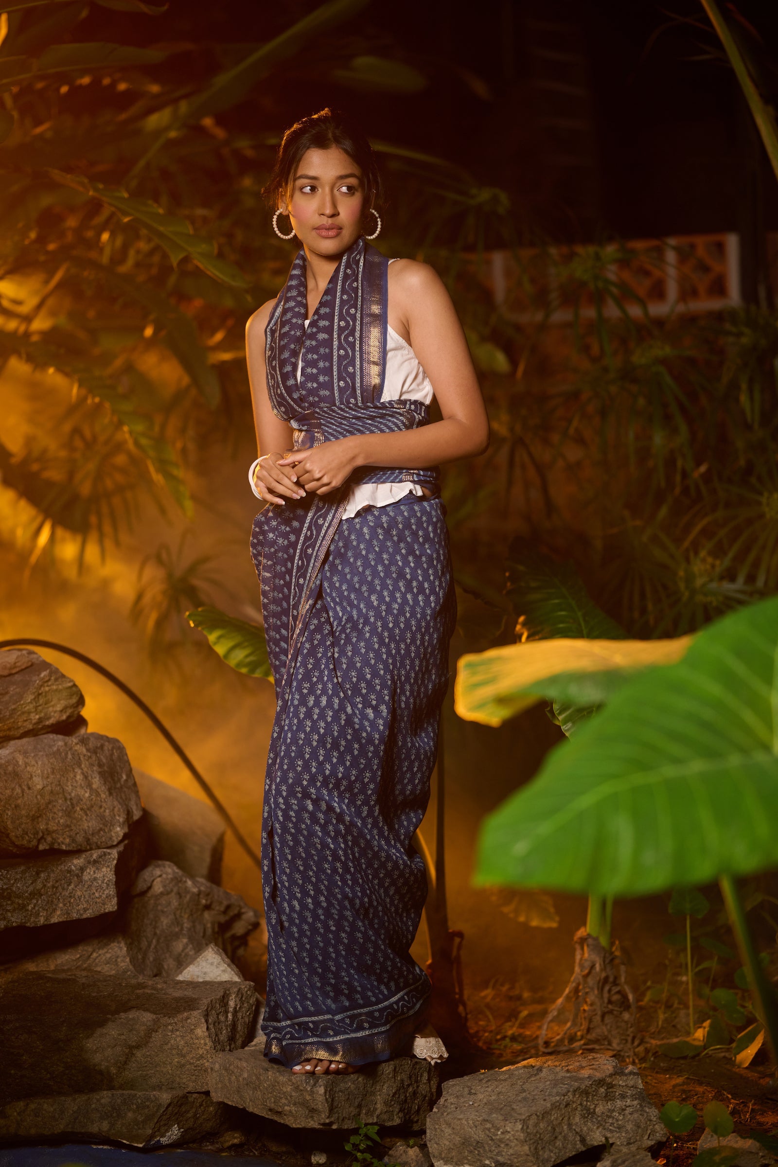 Bagru print indigo saree