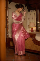 Banarasi organza silk pink saree