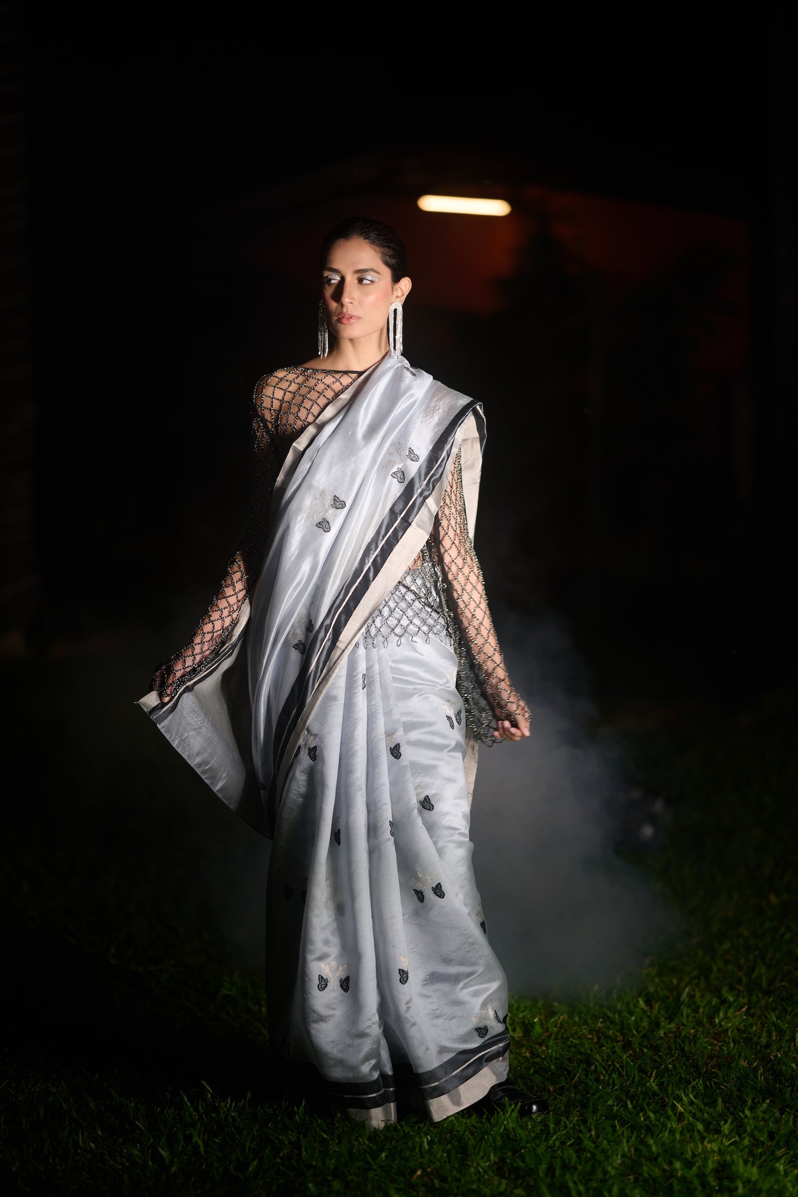 Chanderi silk grey saree