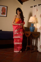 Chanderi silk pink orange stripe saree