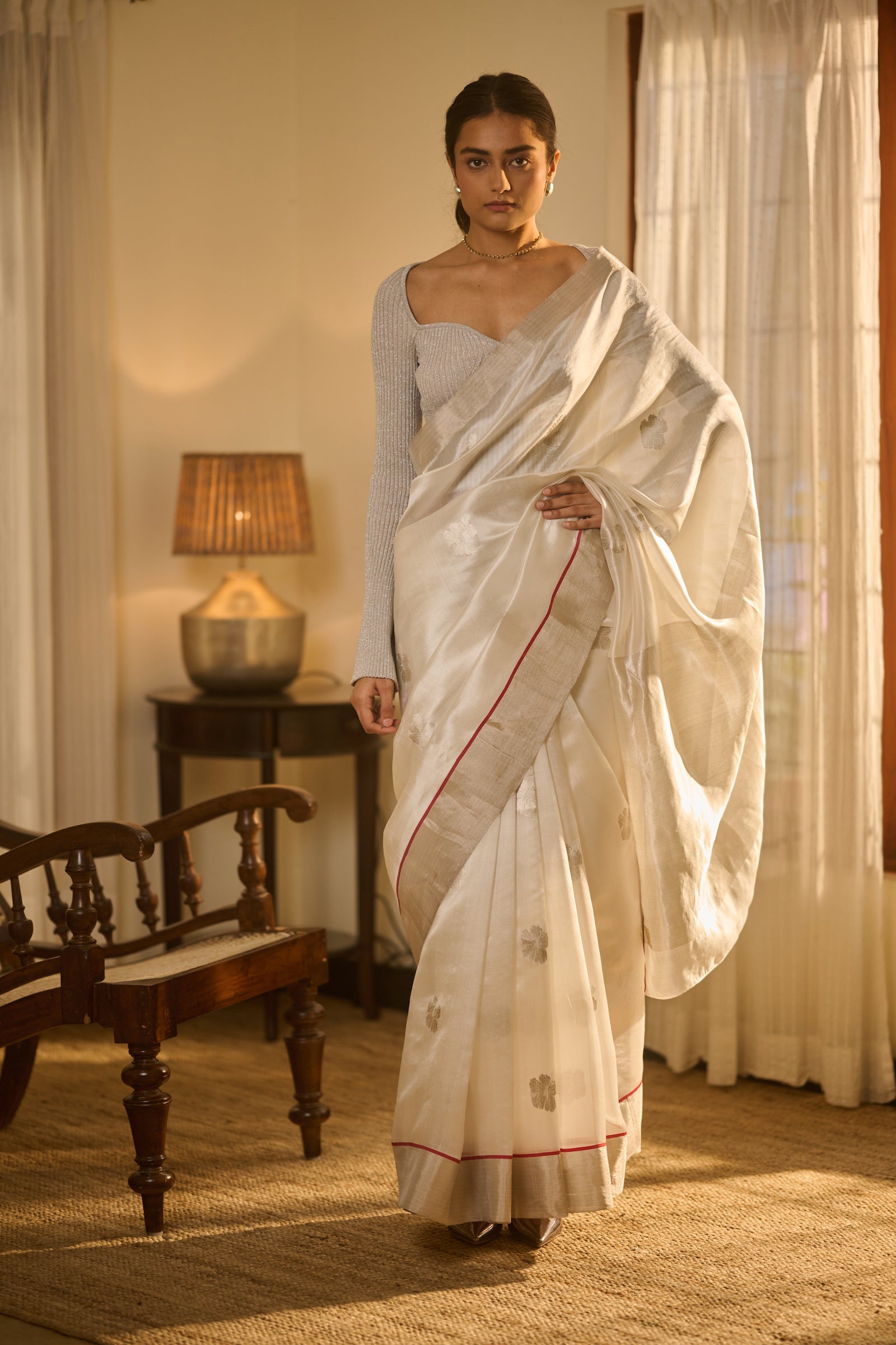 Chanderi silk white saree