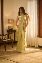 Chanderi tissue pista green saree