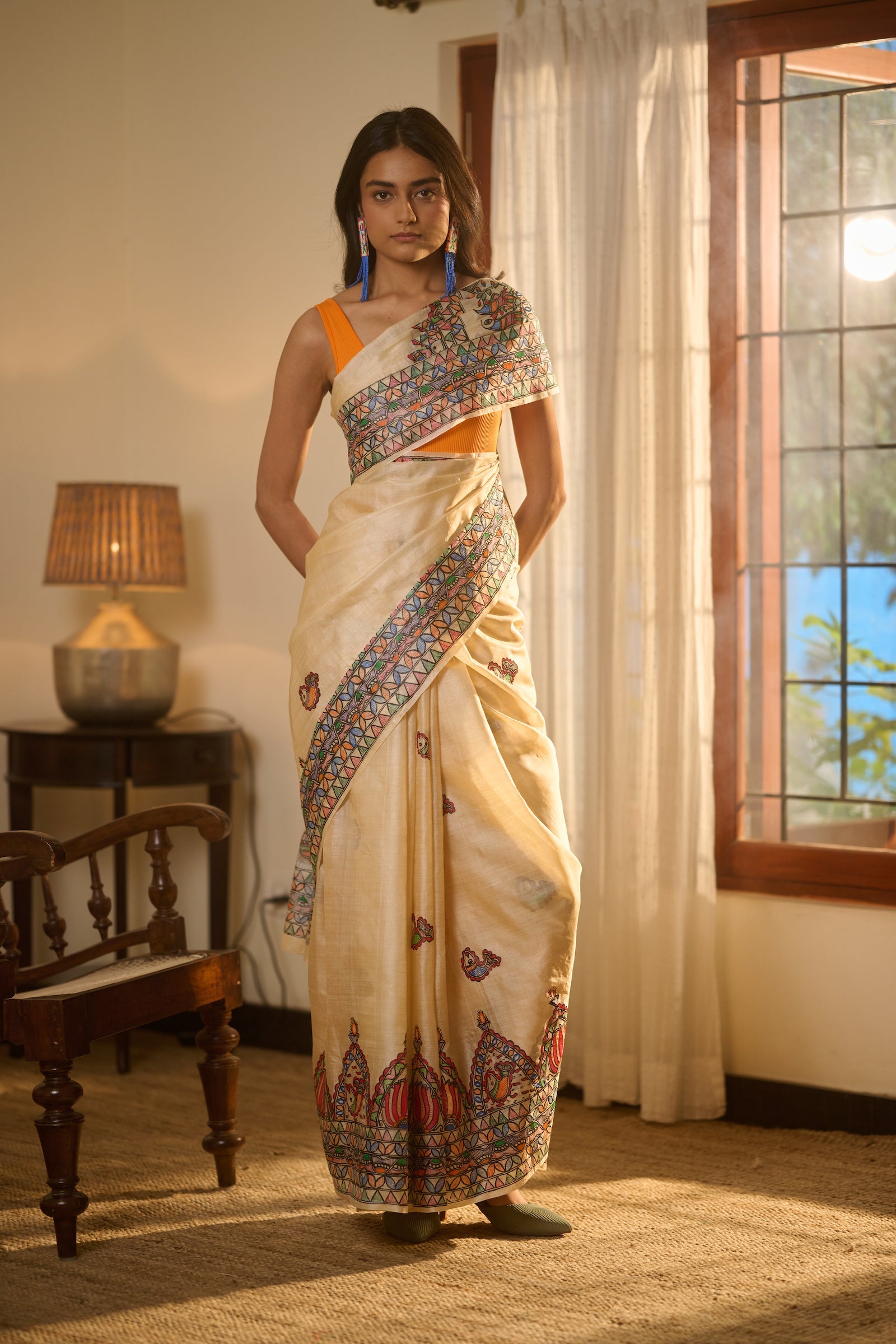 Madhubani hand painted silk saree